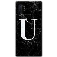 Potkal Hediye Fabrikası Samsung Galaxy Note 10 Plus HD Baskılı Kılıf + 9D Tam Ekran Koruyucu - Siyah Mermer U Harfi