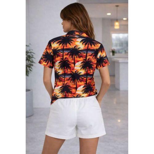 Tropikal Palmiye Desenli Gömlek Şort Takım Yazlık Rahat Kalıp - Desenli