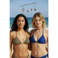 Leopar Desenli Ve Mavi Detaylı Üçgen Bikini Üstü Minimal Kesim Bağlamalı Kadın Mayo Üstü 2'li