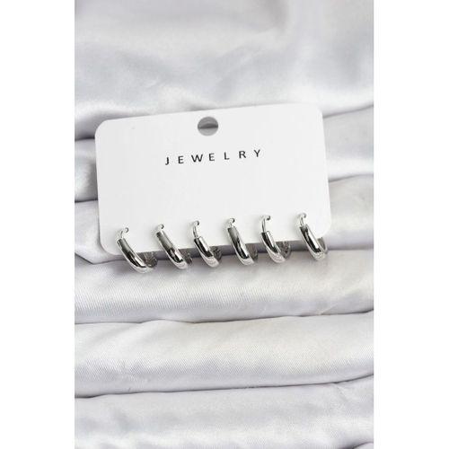 Gümüş Renk Pirinç Halka Kadın Küpe Seti