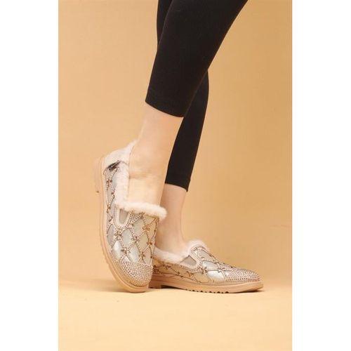 Selaro Bej Renkli Taşlı Desenli İçi Kürklü Kışlık Günlük Ayakkabı