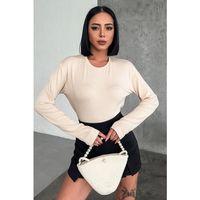 Rahat Ve Şık Uzun Kollu Bisiklet Yaka Likralı Viskon Penye Body Bej