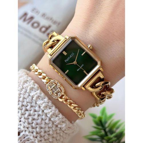 Ferrucci Kadın Kol Saati+Bileklik Özel Seri Çelik Kordon Kararma Renk Atma Yapmaz VS.BLKT.0737