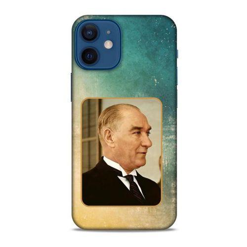 Apple iPhone 12 Mini Kılıf Atatürk (27) Tasarımlı Kılıf Sarı Yeşil