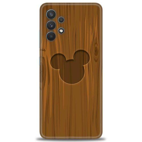 Samsung Galaxy A32 Kılıf HD Baskılı Kılıf - Ahşap Mickey + Tam Ekran Koruyucu