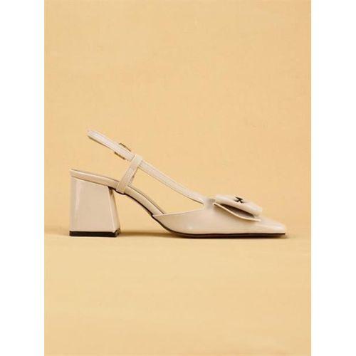 LUNARA Kadın Krem Rugan Topuklu Slingback Ayakkabı Fiyonklu
