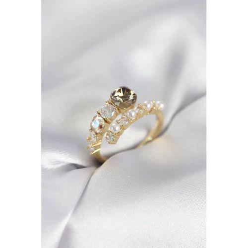 Gold Renk Pirinç Zirkon Taşlı İncili Kadın Yüzük