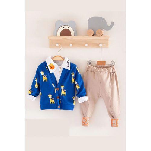 Zürafa Desenli Gömlek Yakalı 3'lü Erkek Bebek Takımı