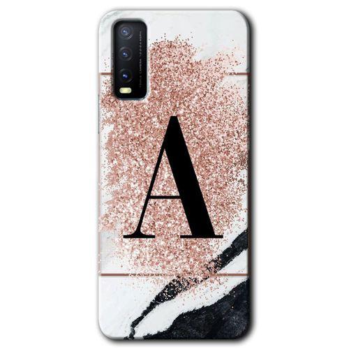 Vivo Y20s Kılıf HD Desen Baskılı Arka Kapak - Pembe Mermer Desenli A Harfi