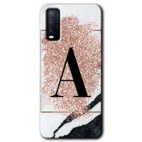 Vivo Y20s Kılıf HD Desen Baskılı Arka Kapak - Pembe Mermer Desenli A Harfi
