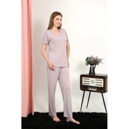 Kadın Kısa Kol Pamuk Penye Pijama Takım Pudra
