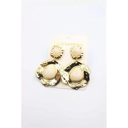 Taşlı Küpe - Krem