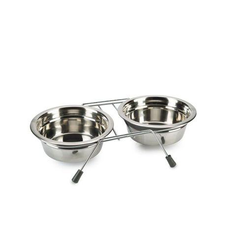 Beeztees Köpek İkili Mama ve Su Kabı, Paslanmaz Çelik, Sessiz&Kaymaz, 16cm, 2x800ml
