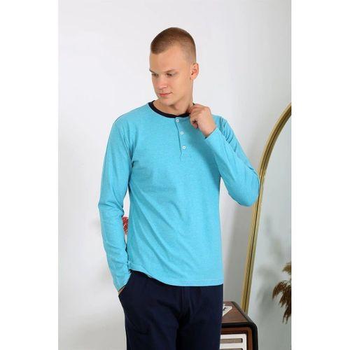 Erkek Penye Uzun Kol Pijama Takımı Turkuaz