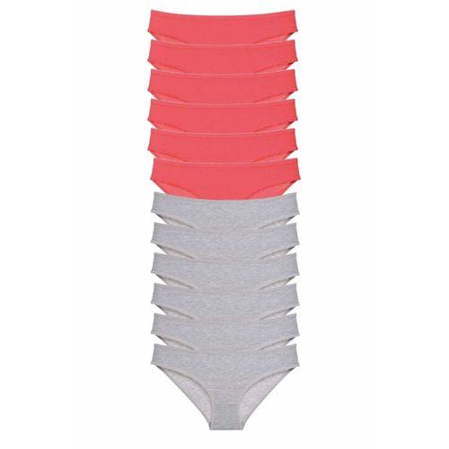 12 adet Süper Eko Set Likralı Kadın Slip Külot Fuşya Gri