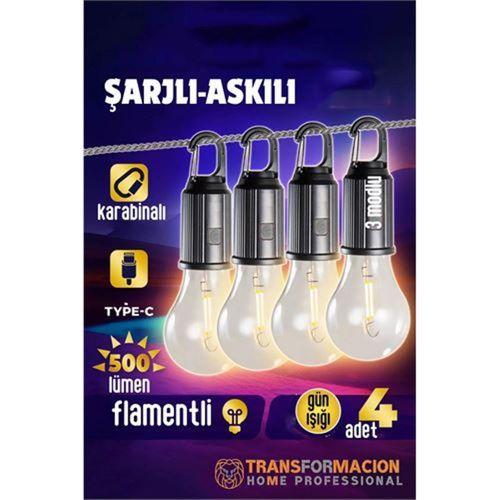 Modacar Askılı Portatif Şarjlı Askılı Ampül - 4 lü Kamp Lambası - Acil Durum Lambası