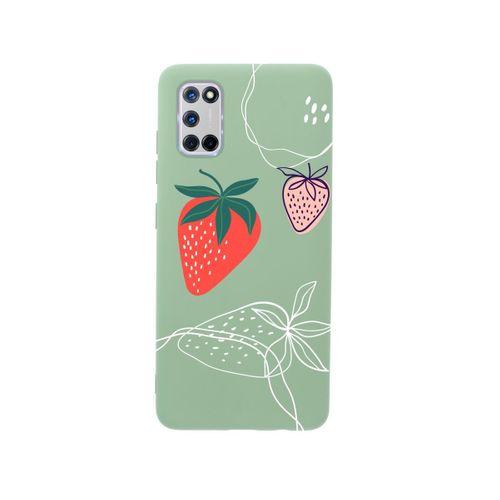 Oppo A72 Çilek Desenli Premium Silikonlu Yeşil Telefon Kılıfı