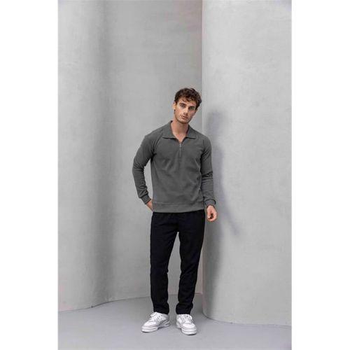 Eric Relax Fit Yarım Fermuar Polo Yaka Selanik Sweatshirt Avcı Yeşili - Akira Örme Pike Kumaş Pantolon Siyah