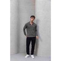 Eric Relax Fit Yarım Fermuar Polo Yaka Selanik Sweatshirt Avcı Yeşili - Akira Örme Pike Kumaş Pantolon Siyah