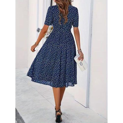 Kadın Kısa Kollu Bisiklet Yakalı Puantiyeli Kısa Süprem Elbise