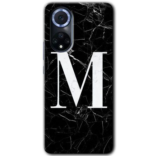 Potkal Hediye Fabrikası Huawei Nova 9 Kılıf HD Desen Baskılı Arka Kapak - Siyah Mermer Desenli M Harfi