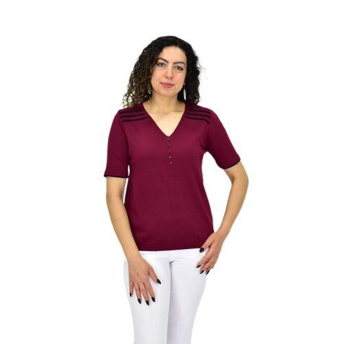 Kadın Yarım Kol V Yaka Taşlı Triko Tişöt 12857 BGL-ST04656