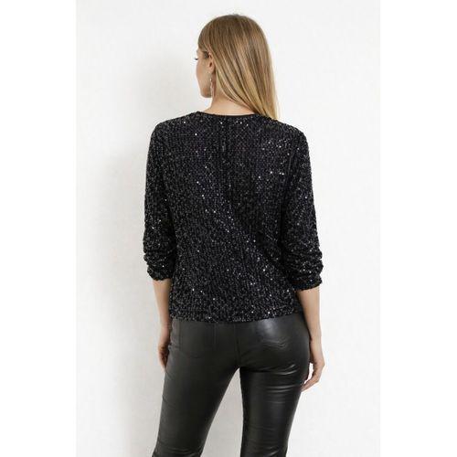 Kadın Uzun Kollu önü Fermuarlı Kısa Pulpayet Ceket