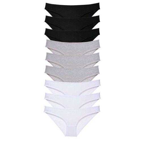9 Adet Süper Eko Set Likralı Kadın Slip Külot Siyah Gri Beyaz