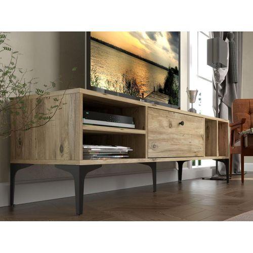 Wood'n Love Milan Tv Ünitesi Minifiks Bağlantı , Dolap Metal Ayak - Atlantik Çam / Siyah