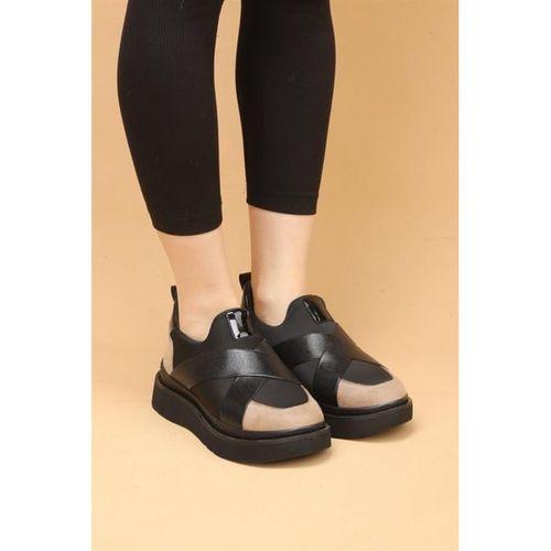 Nesica Siyah-Bej Renkli Süet Deri Lastikli Paraşüt Kumaş Yürüyüş Ayakkabı