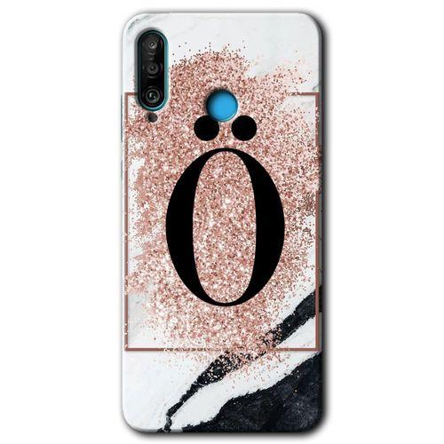 Huawei P30 Lite Kılıf HD Desen Baskılı Arka Kapak + Temperli Cam - Pembe Mermer Desenli Ö Harfi
