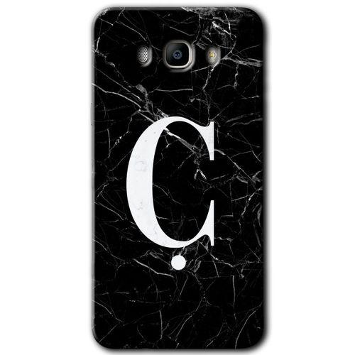 Galaxy J7 2016 Kılıf HD Desen Baskılı Arka Kapak - Siyah Mermer Desenli Ç Harfi + Kırılmaz Cam