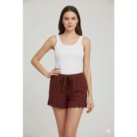 Bambu Fitilli Kadın Ev Şortu Bacak Dantel Detaylı Ev Giyim Koyu Taba