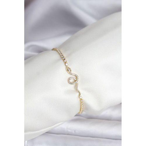 Yılan Model Zirkon Taşlı Gold Renk Pirinç Su Yolu Kadın Bileklik