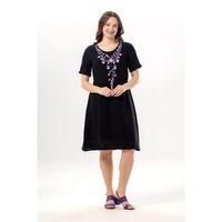 Kısa Kol Lidya Bisiklet Yaka Nakışlı Yazlık Kısa Müslin Elbise Siyah Syh