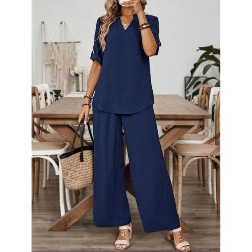 Kadın Kısa Kollu V Yakalı Aerobin Bluz Ve Pantolon Ikili Takım