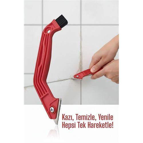 2 Boyutlu Çelik Uçlu Derz Kazıyıcı ve Fırça - 22 cm Fayans Arası Temizlik ve Sökme Aparatı 716048
