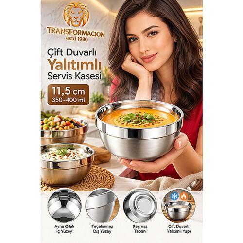 Çift Duvarlı Yalıtımlı Salata Dondurma Erişte Sos Atıştırmalık 11,5 cm Servis Kasesi 18/10 304 Çelik 723766