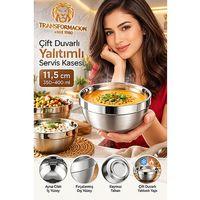Çift Duvarlı Yalıtımlı Salata Dondurma Erişte Sos Atıştırmalık 11,5 cm Servis Kasesi 18/10 304 Çelik 723766