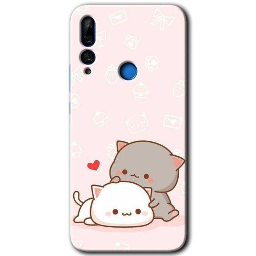 Huawei Y9 Prime 2019 Kılıf HD Desen Baskılı Arka Kapak - Kedi Aşkı + Kırılmaz Cam