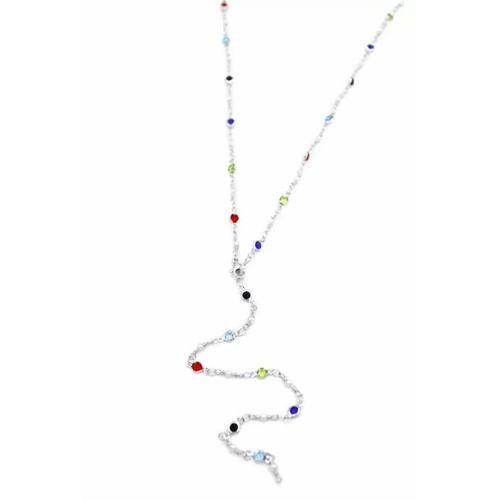 Renkli Taşlı Y Kolye - Gümüş