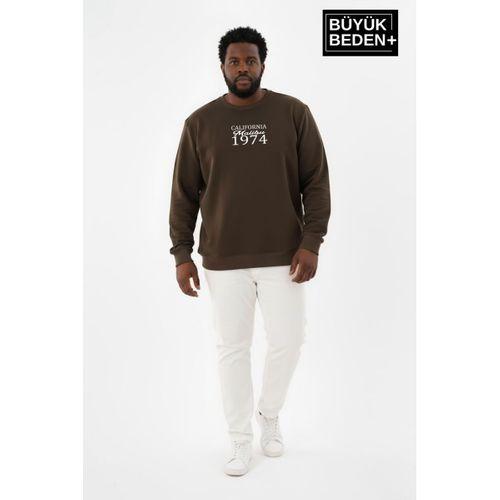 Erkek Büyük Beden California 1974 Baskılı Bisilet Yaka İnce Sweatshirt SPR26BSW956-2