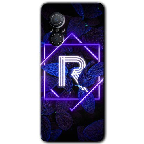 MRCİLETİSİM Huawei Nova 9 SE Kılıf HD Desen Baskılı Arka Kapak+Temperli Cam - Dark Neon Yaprak R Harfi