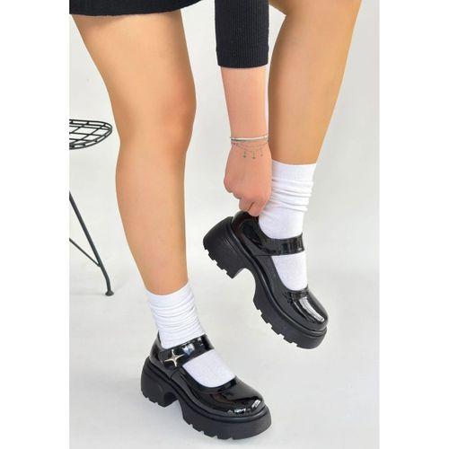 Siyat Siyah Rugan Dolgu Topuk Oxford Ayakkabı