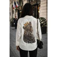 Kadın Leopar Baskılı Taş Işlemeli Jessica Kumaş Gömlek