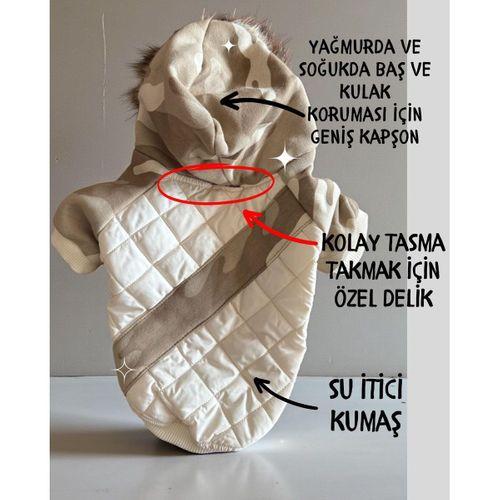 Creamy Camo Kamuflaj Desenli Krem Rengi Köpek Montu Kışlık Ceket