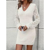 Kadın Uzun Kollu V Yakalı Mini Triko Elbise