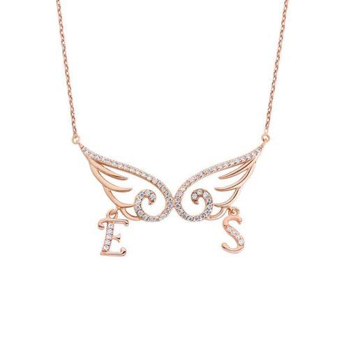 Taşlı Melek Kanadı Harfli Gümüş Kolye  GMS1499