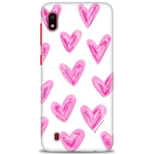 Samsung Galaxy A10 Kılıf HD Baskılı Kılıf - Pembe Kalpler + Tam Ekran Koruyucu