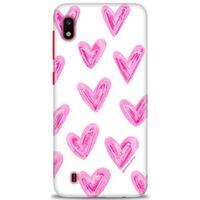 Samsung Galaxy A10 Kılıf HD Baskılı Kılıf - Pembe Kalpler + Tam Ekran Koruyucu